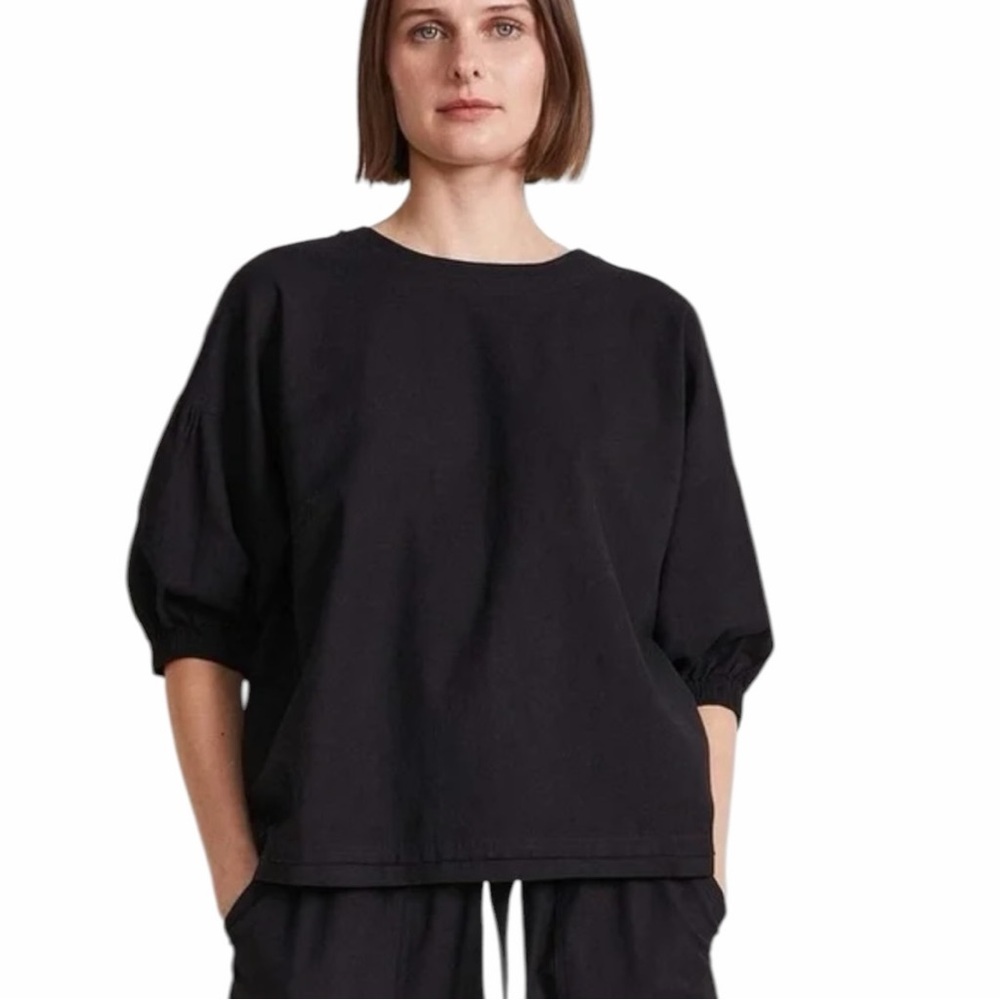 Apiece Apart Black Lino 100% Linen Puff Sleeve Top - XS Oversized